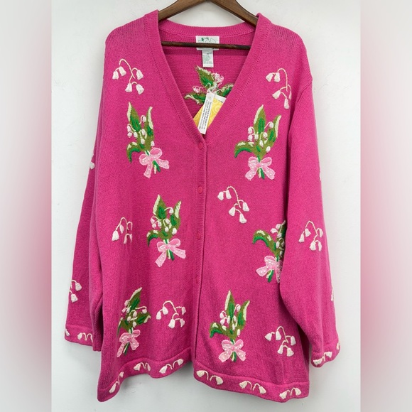 The Quacker Factory size 3X Women’s Pink Floral Embroidered Cardigan Sweater NWT - Picture 1 of 6
